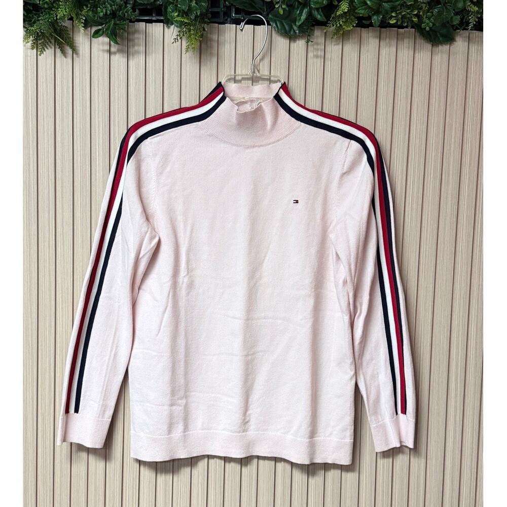 Tommy Hilfiger Women's Mock Neck Sweater Stripe Sleeve Size M